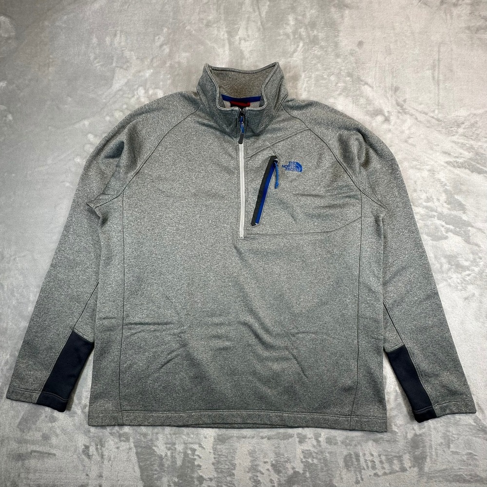The North Face Pullover Mens XL Grey Quarter Zip Tech Fleece Jacket 0324 - Picture 2 of 9
